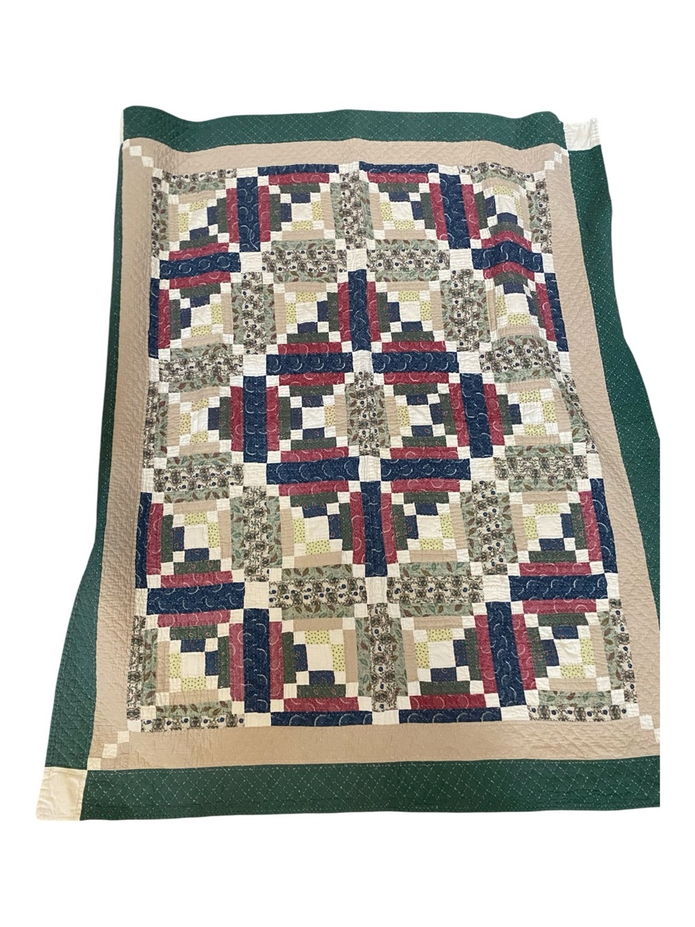 Vintage Log Cabin Star Pattern Throw Quilt Wall Hanging Handmade Cottage Farm